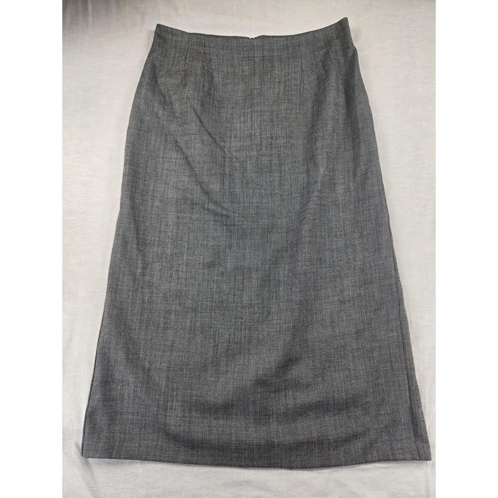 Briggs New York Women 16 Grey Wool Micro Check Lined Midi Skirt Professional